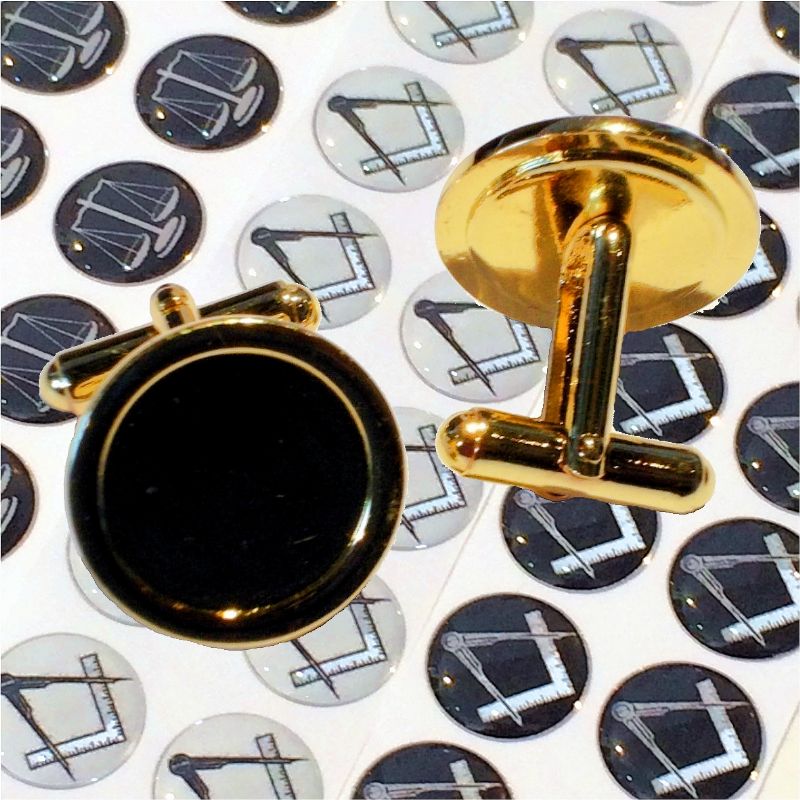 Cufflink Pair Round 16mm gold and printed domes